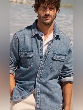 Weatherproof® Vintage Heritage Brand Long Sleeve Acid Blue Denim Shirt M